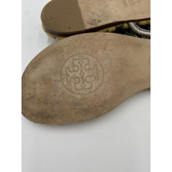 Tory Burch Leather Metallic Thong And Ankle Strap Sandals Sz 10.5M Brazil - Picture 12 of 12